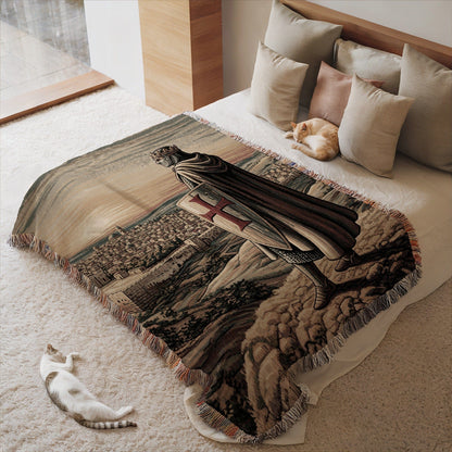 Knight with Shield Overlooking City Tapestry Blanket