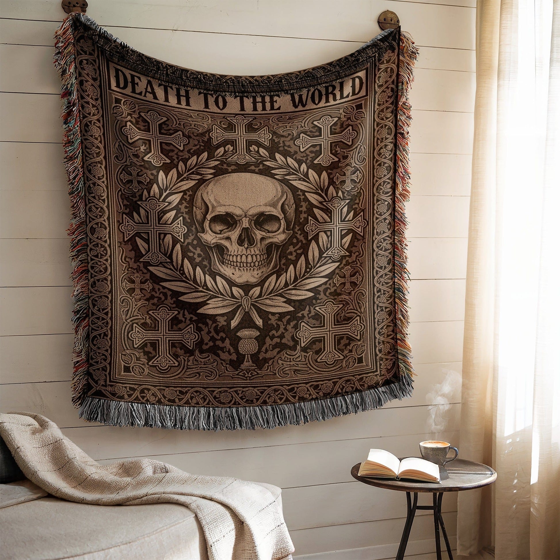 Death to The World Skull and Crosses Tapestry