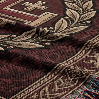 CalmNestStyle Regal Crown & Laurel Deus Vult Woven Blanket jacquard woven blanket