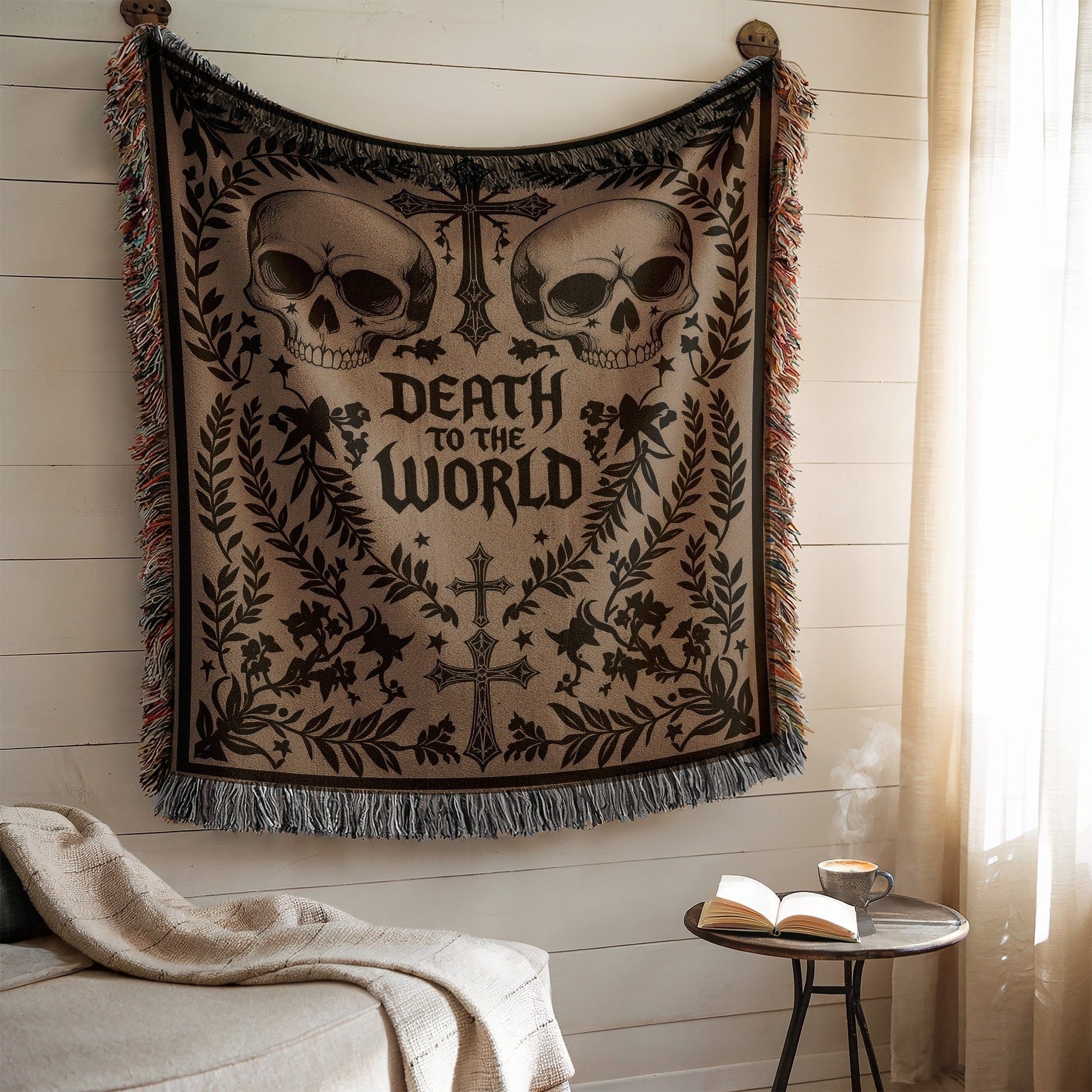 Gothic Skull Theme Death to the World tapestry product