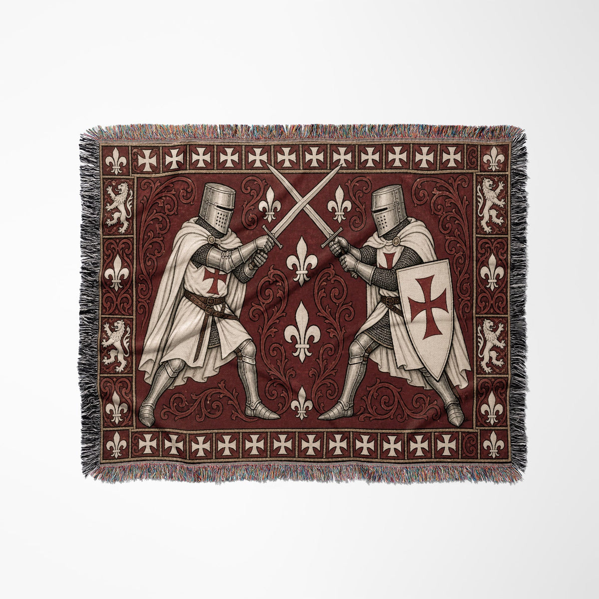MyDesigns Knight Duel Woven Blanket – Knights Templar Sword Fight Medieval Throw jacquard woven blanket
