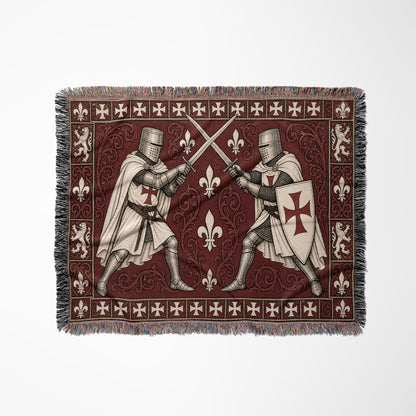 MyDesigns Knight Duel Woven Blanket – Knights Templar Sword Fight Medieval Throw jacquard woven blanket