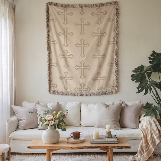 Elegant Beige Cross Pattern Decorative Blanket