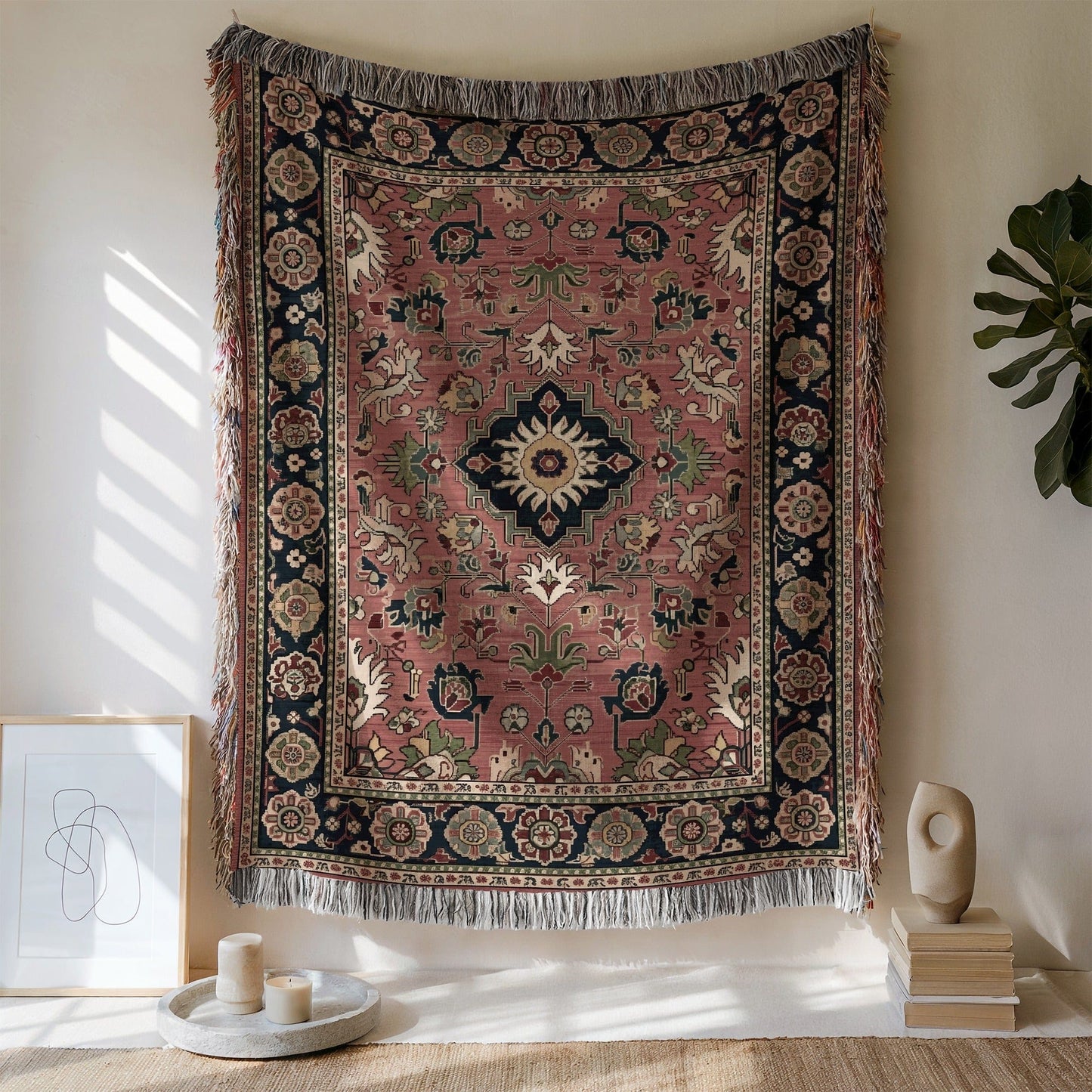 Elegant Vintage Floral and Geometric Wall Tapestry