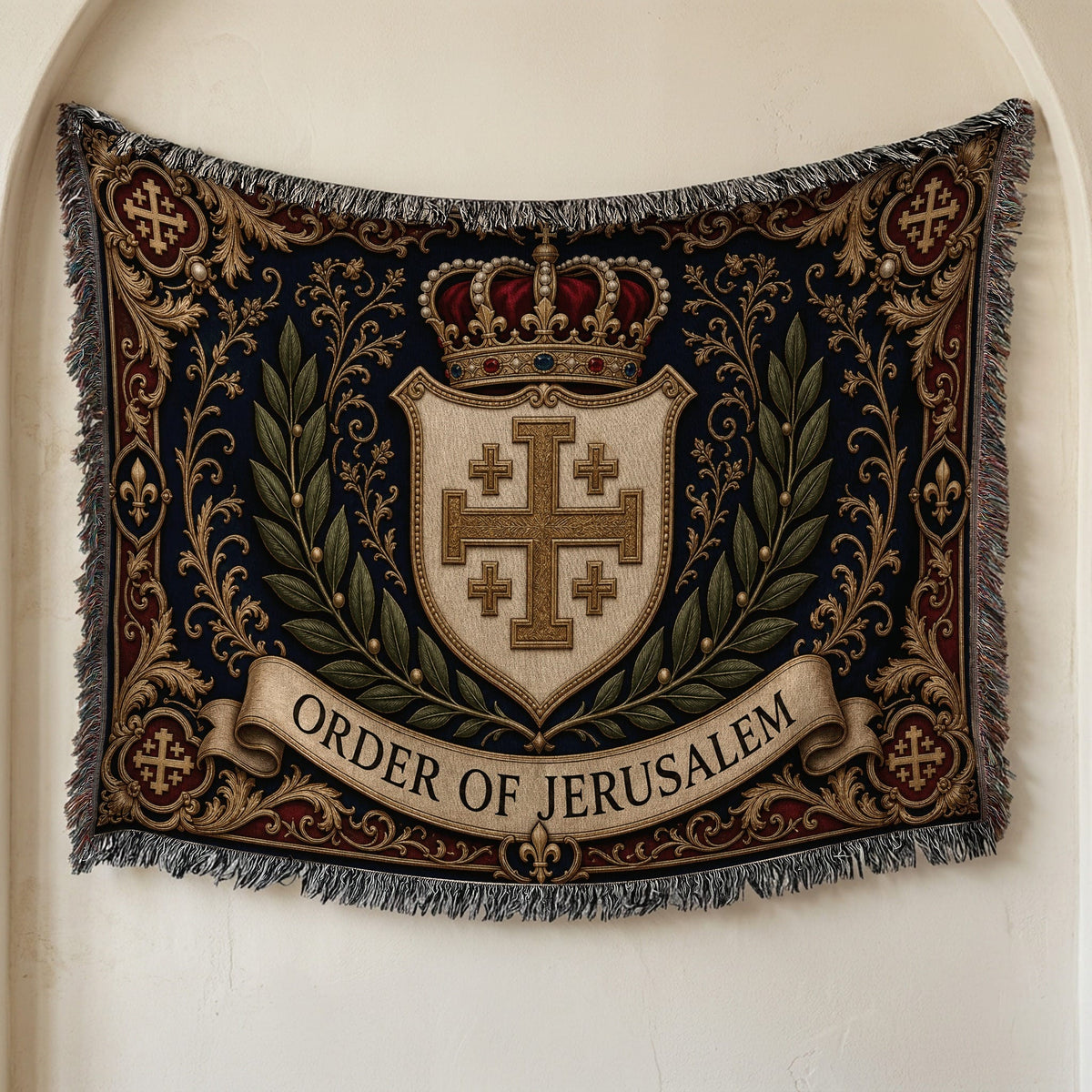 CalmNestStyle Order of Jerusalem Crest I Royal Navy jacquard woven blanket