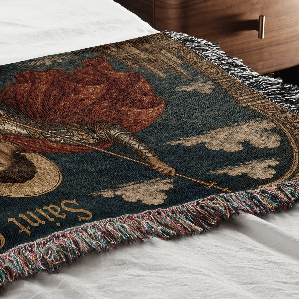 CalmNestStyle Saint George Icon at the Castle jacquard woven blanket