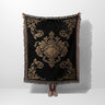 Golden Baroque Crest Ornate Design Dark Blue Woven Blanket