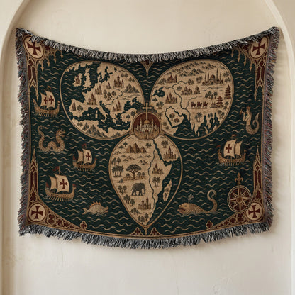 CalmNestStyle Mappa Mundi I Crowned Jerusalem jacquard woven blanket