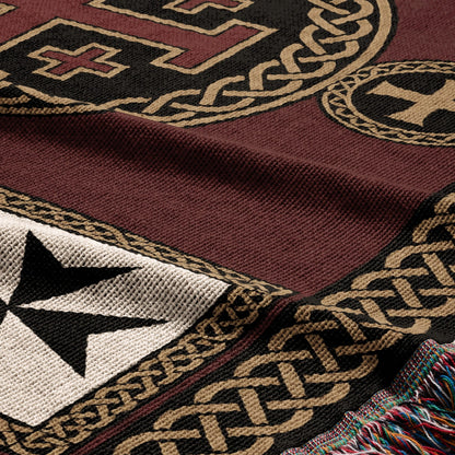 MyDesigns Medieval Tapestry Art Woven Blanket – Jerusalem Cross Medallion, Crusader Orders jacquard woven blanket