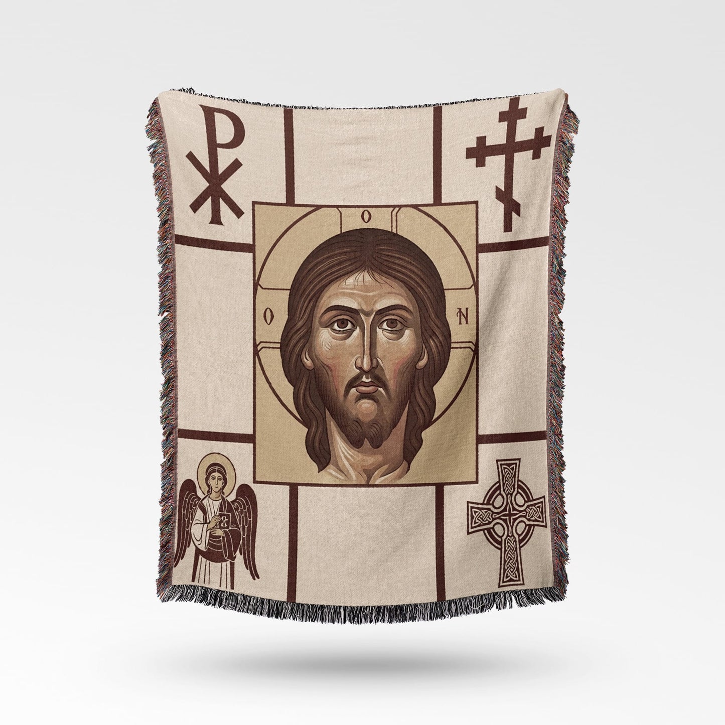 Blanket featuring Jesus Christ, Chi Rho, Angel, and Celtic cross designs.