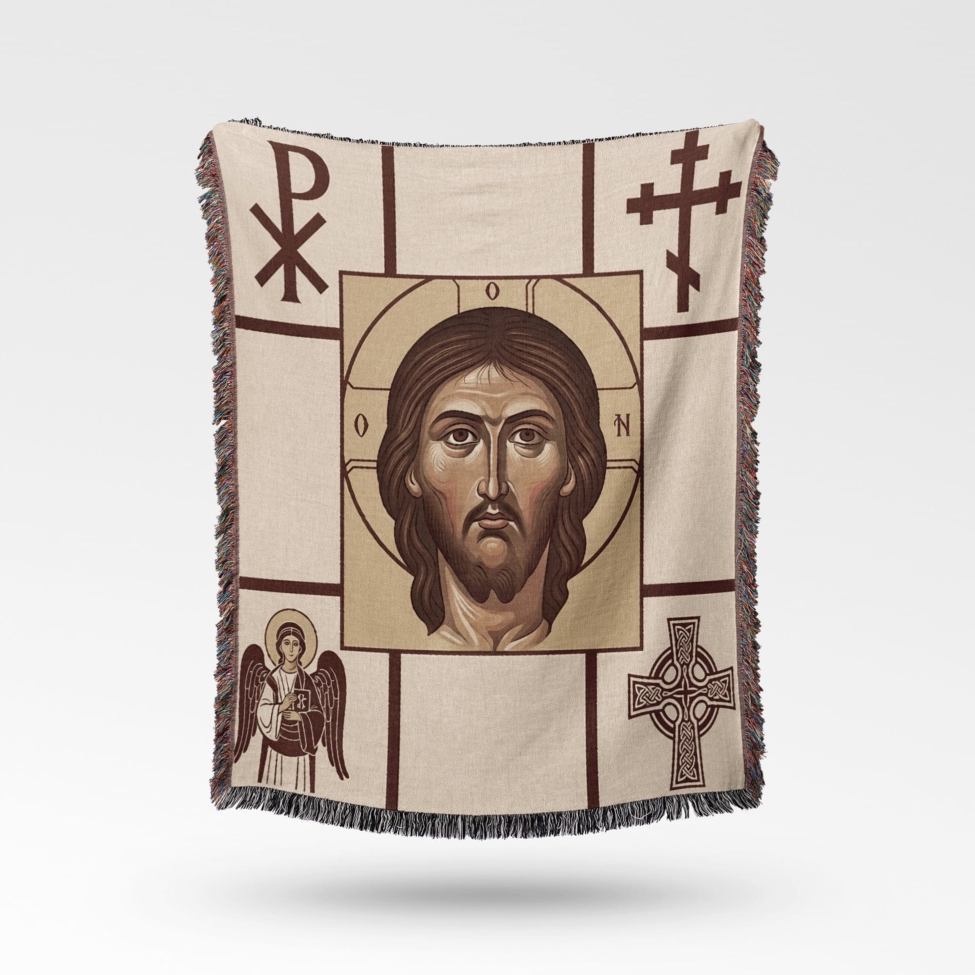 Blanket featuring Jesus Christ, Chi Rho, Angel, and Celtic cross designs.