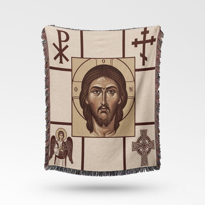 Blanket featuring Jesus Christ, Chi Rho, Angel, and Celtic cross designs.