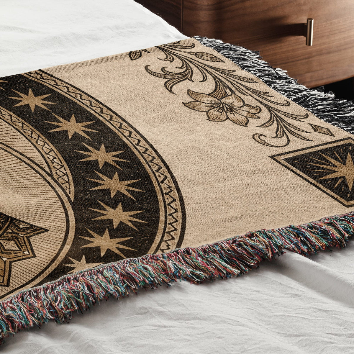 CalmNestStyle Madonna and Child in Gold jacquard woven blanket