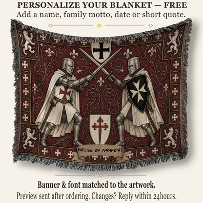 MyDesigns Medieval Knight Tapestry – Templar & Hospitaller Knights Duel Woven Blanket, Santiago Shield jacquard woven blanket