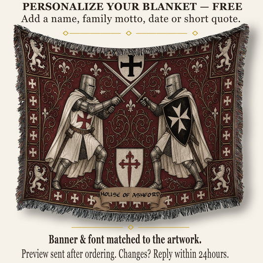 MyDesigns Medieval Knight Tapestry – Templar & Hospitaller Knights Duel Woven Blanket, Santiago Shield jacquard woven blanket