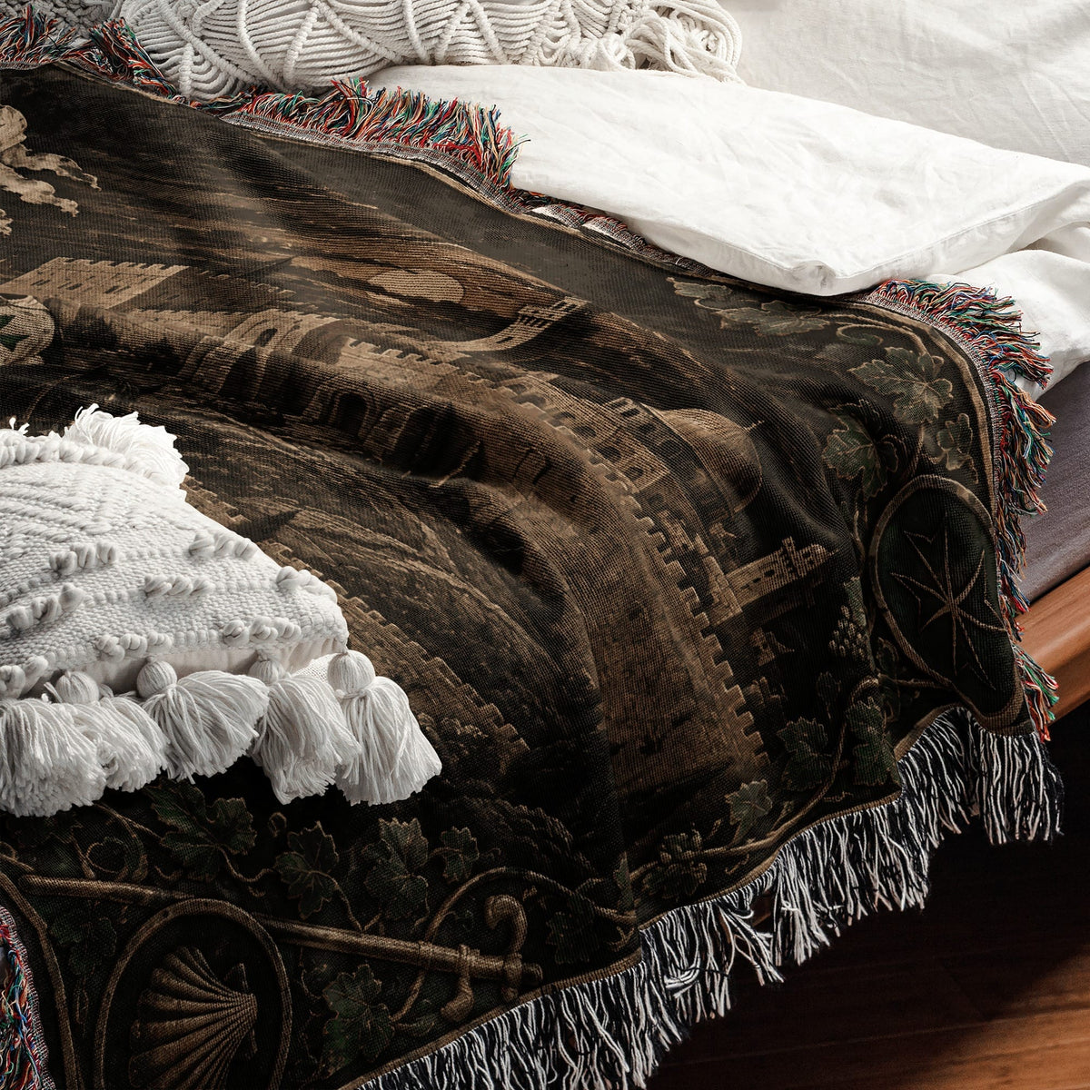 MyDesigns Saint Lazarus Host – Green Maltese Crosses at Dusk jacquard woven blanket