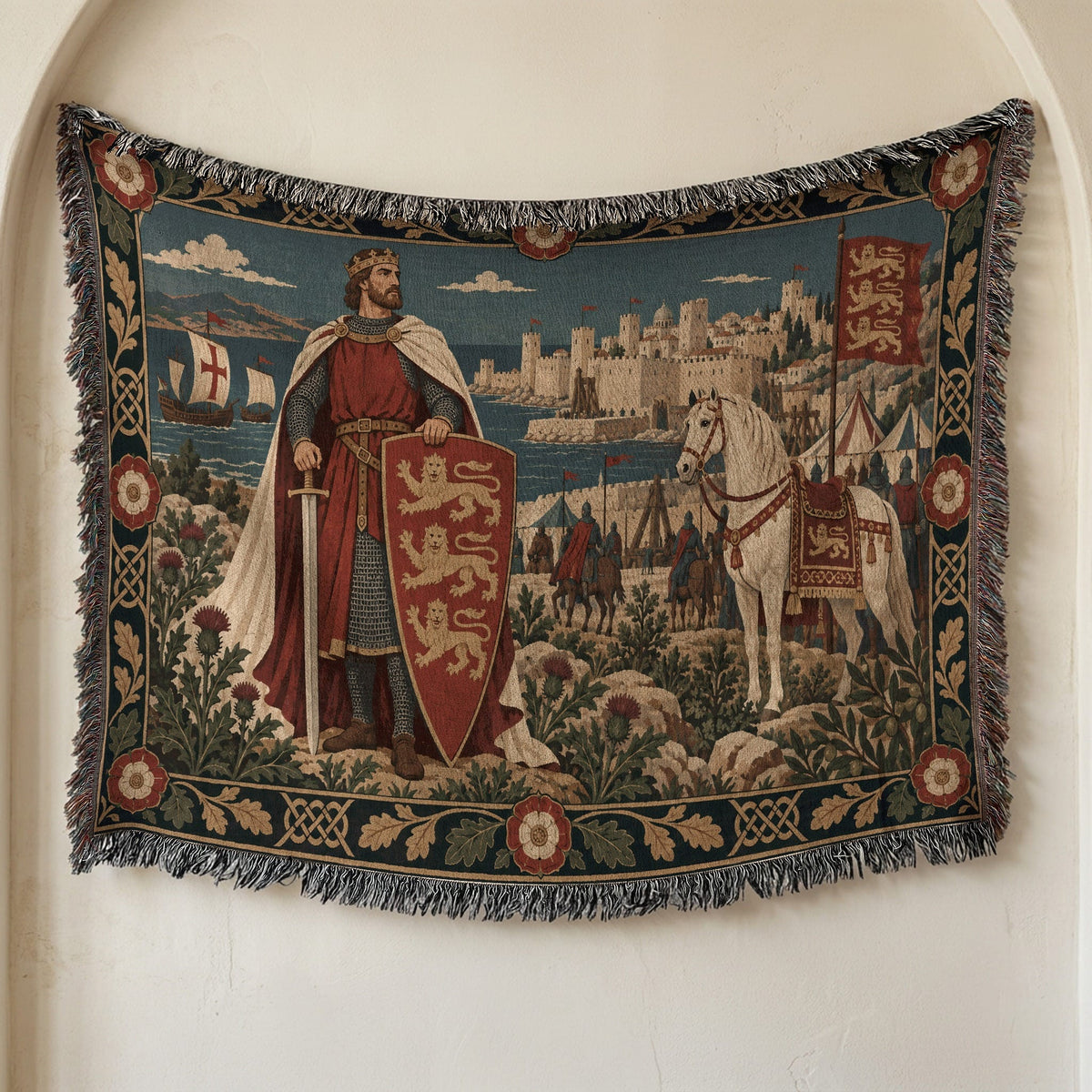 CalmNestStyle Richard the Lionheart Rose Border jacquard woven blanket