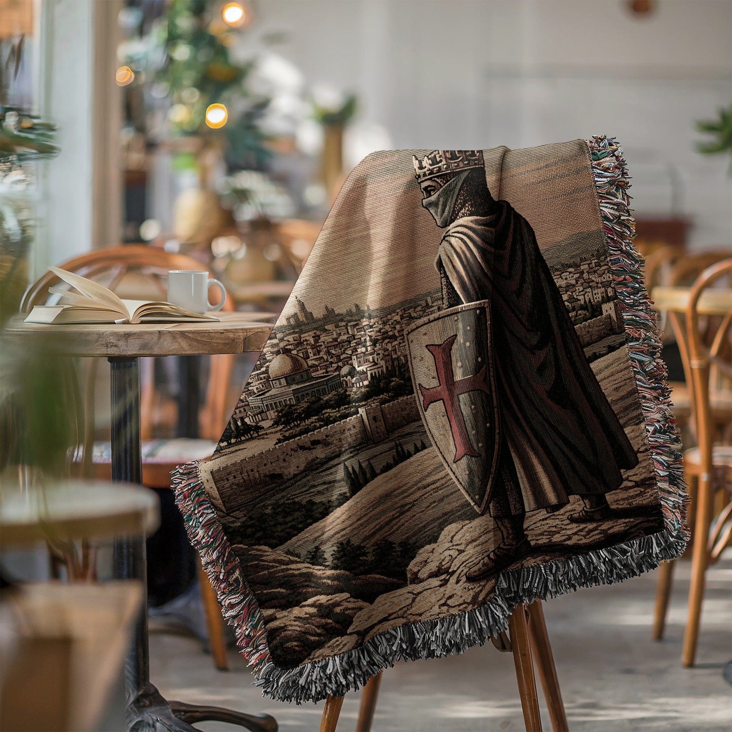 Medieval Knight and City Scene Tapestry Blanket Product