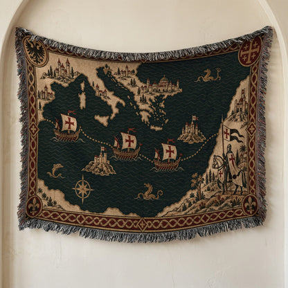 CalmNestStyle Crusader Sea Route Map I Knight with Banner jacquard woven blanket