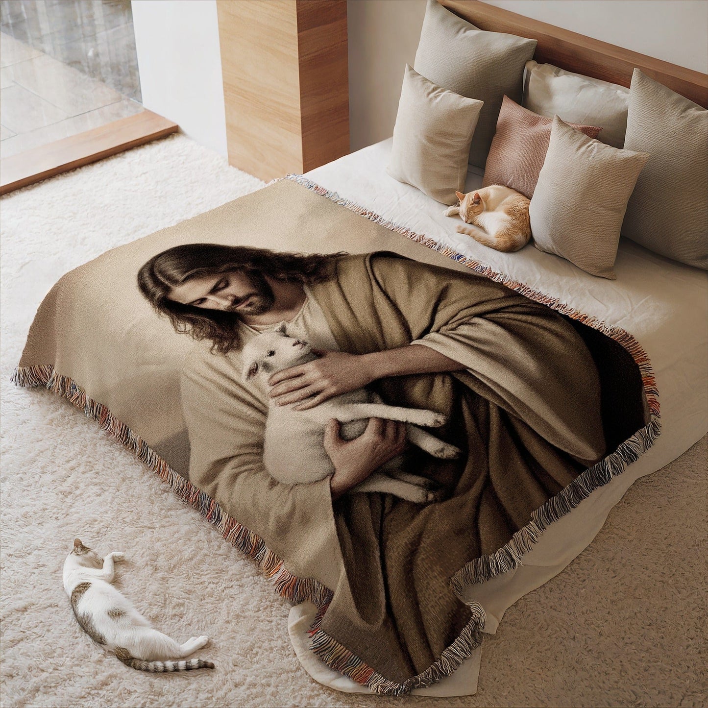 Jesus with Cats Unique Design Blanket