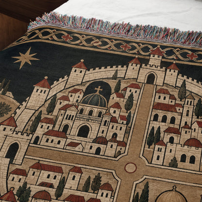 CalmNestStyle Crusader Jerusalem Round Map I Under the Star jacquard woven blanket