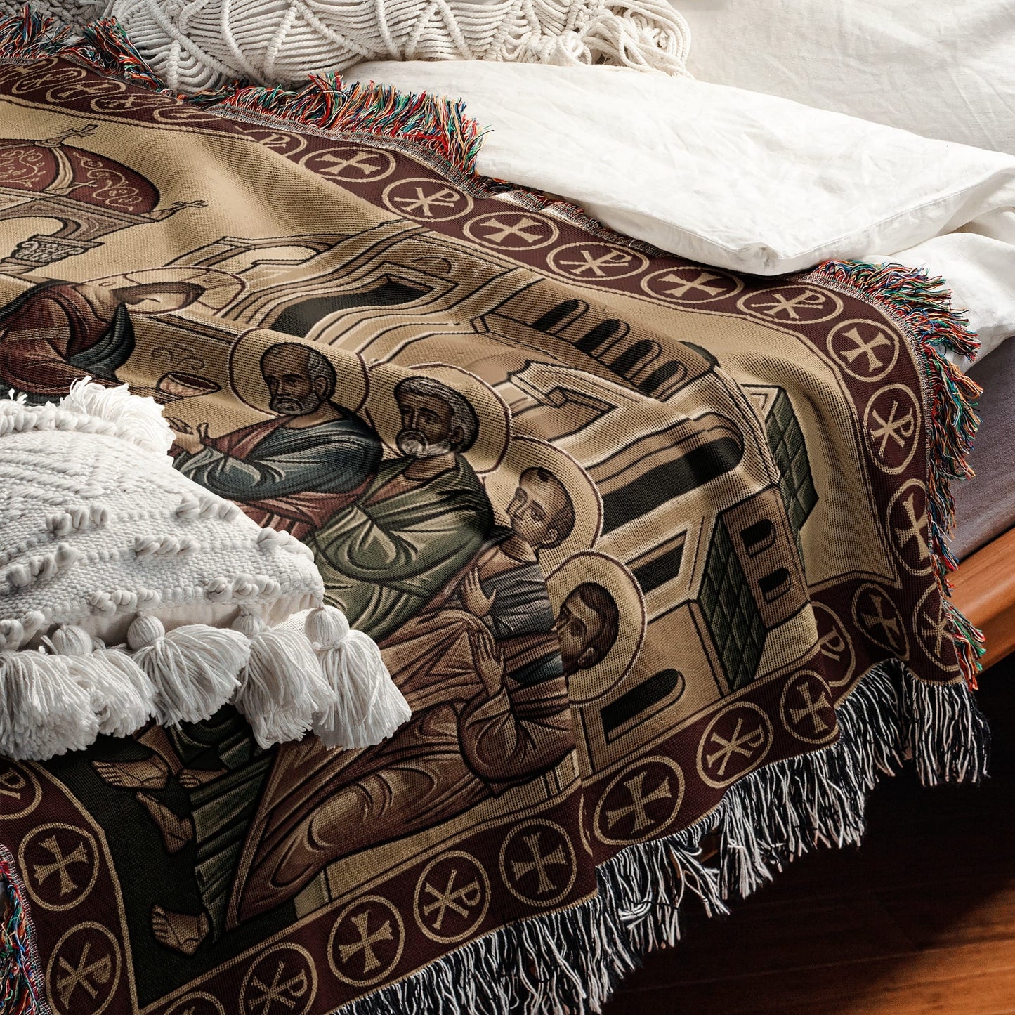MyDesigns Gold Communion of Apostles Horizontal Tapestry - Byzantine Icon jacquard woven blanket