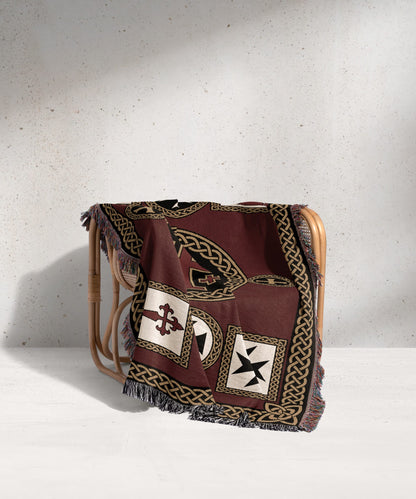 MyDesigns Medieval Tapestry Art Woven Blanket – Jerusalem Cross Medallion, Crusader Orders jacquard woven blanket