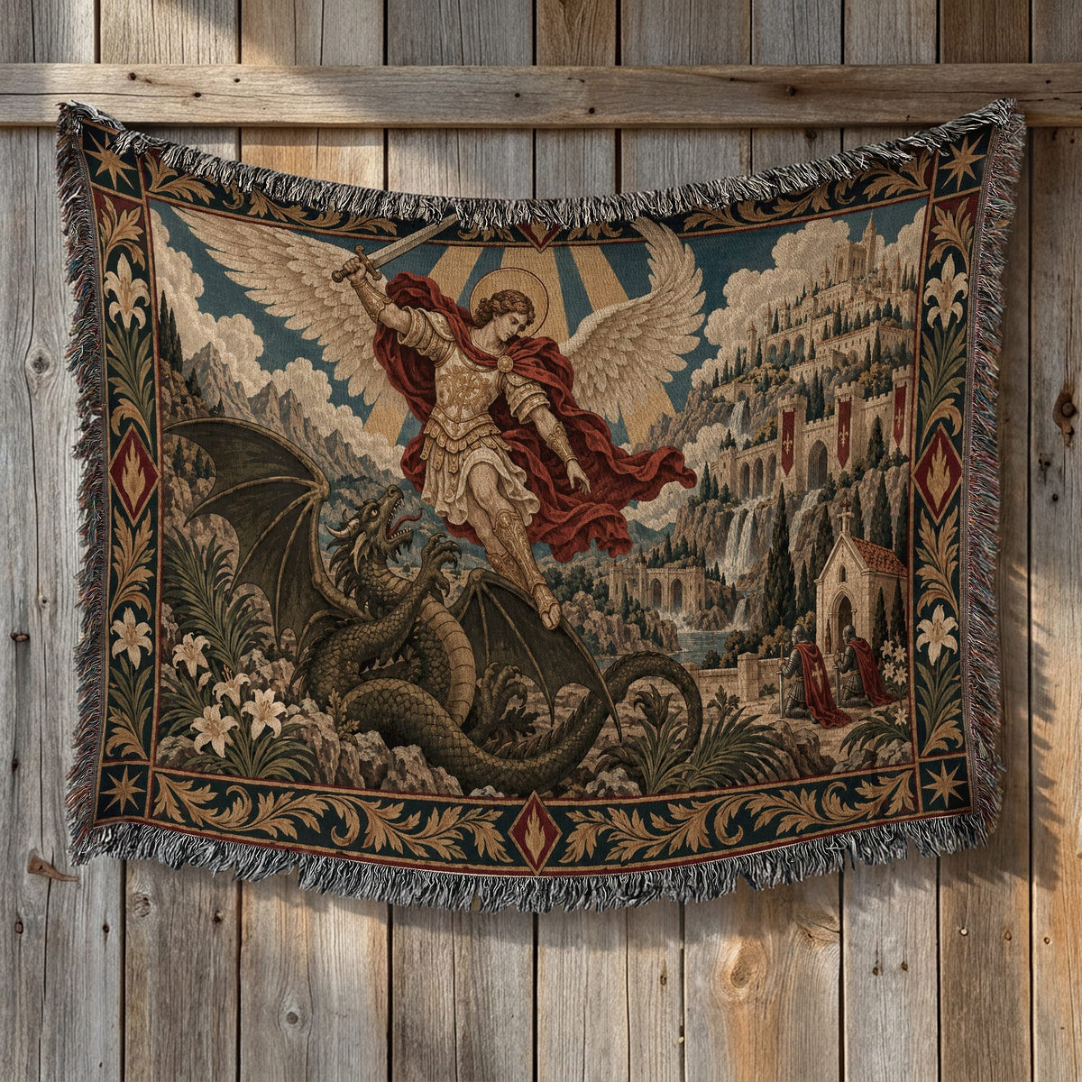 CalmNestStyle Saint Michael Defeats the Dragon jacquard woven blanket