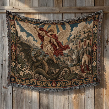 CalmNestStyle Saint Michael Defeats the Dragon jacquard woven blanket