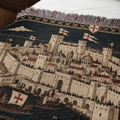 CalmNestStyle Crusader Harbor Siege I Smoke over the City jacquard woven blanket