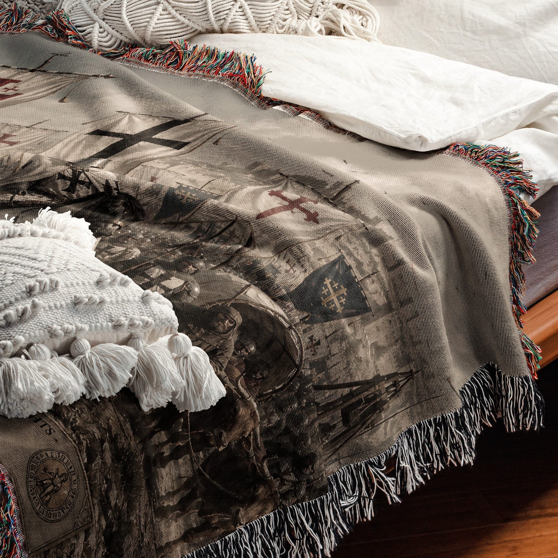 MyDesigns Medieval Tapestry Blanket – Military Orders March Woven Throw, Templar Hospitaller Teutonic Banners jacquard woven blanket