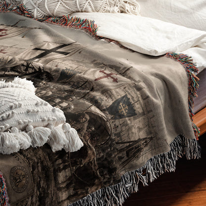 MyDesigns Medieval Tapestry Blanket – Military Orders March Woven Throw, Templar Hospitaller Teutonic Banners jacquard woven blanket