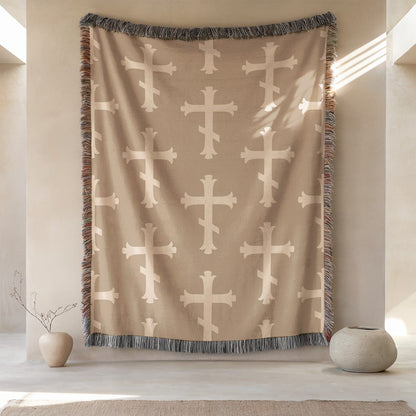 Cross Pattern Woven Blanket With Fringed Edges