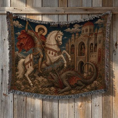 CalmNestStyle Saint George Icon With Gold Halo jacquard woven blanket