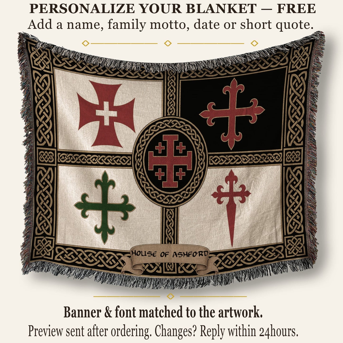 MyDesigns Military Orders Tapestry Blanket – Order of Christ, Alcantara, Calatrava & Santiago Woven Throw jacquard woven blanket