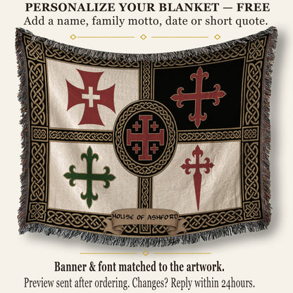 MyDesigns Military Orders Tapestry Blanket – Order of Christ, Alcantara, Calatrava & Santiago Woven Throw jacquard woven blanket