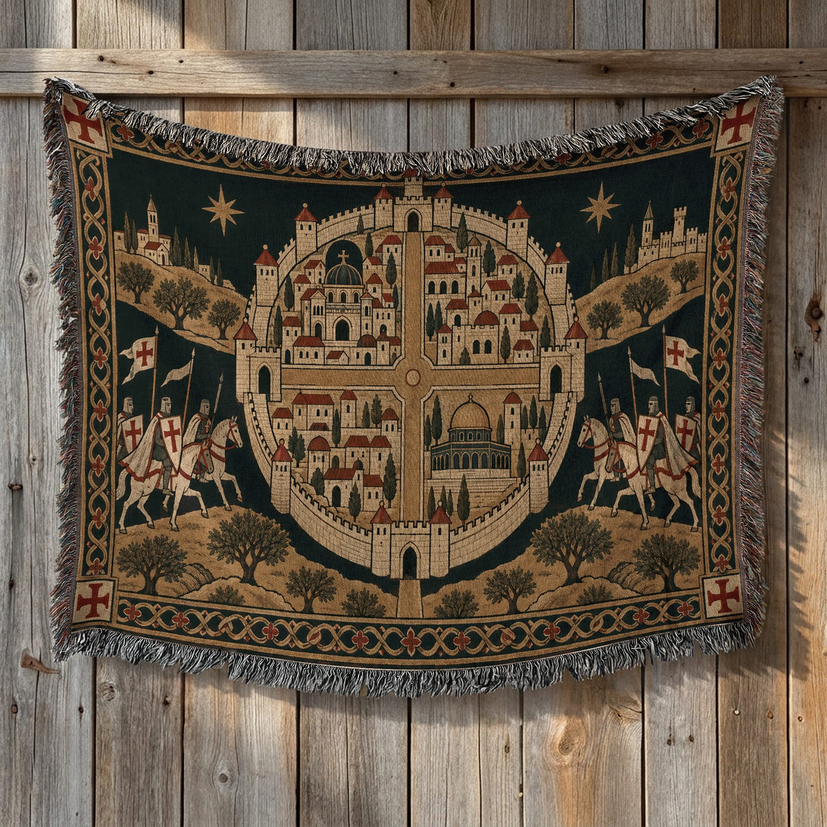 CalmNestStyle Crusader Jerusalem Round Map I Under the Star jacquard woven blanket