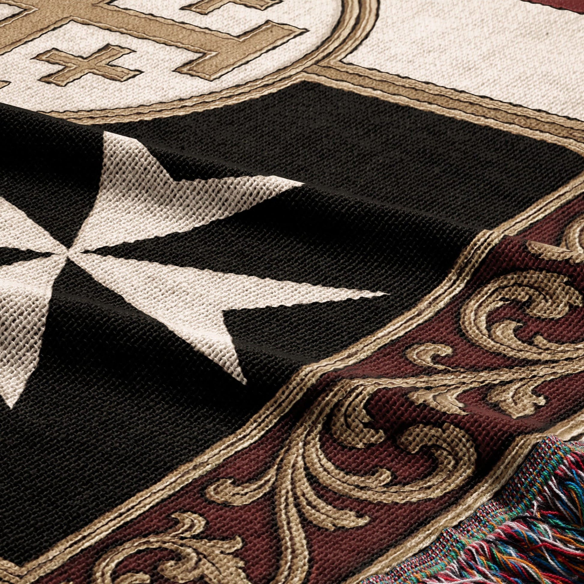 MyDesigns Medieval Wall Hanging – Santiago Templar Hospitaller Teutonic Woven Blanket, Acanthus Border jacquard woven blanket