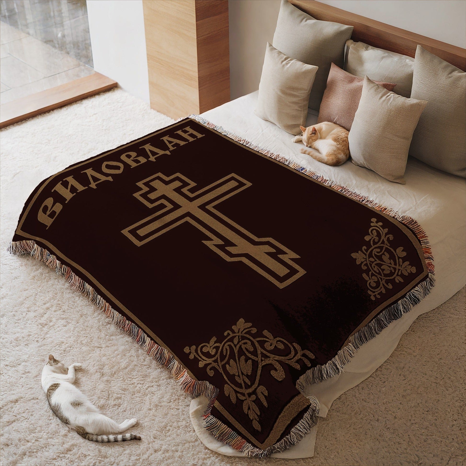 Ornate Religious Cross Blanket for Cozy Home Decor