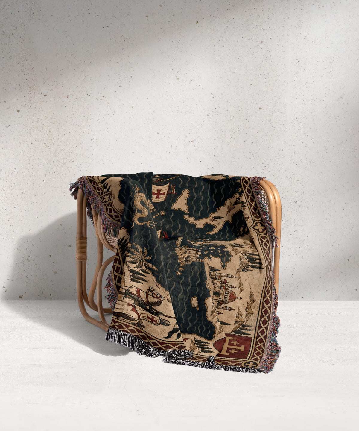 CalmNestStyle Crusader Sea Route Map I Eagle and Jerusalem Shields jacquard woven blanket