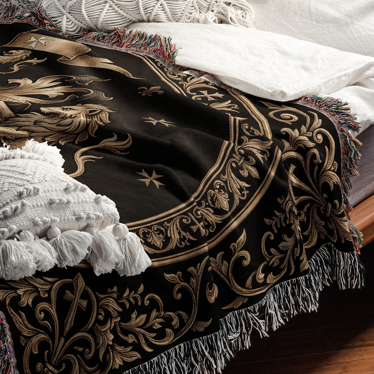 CalmNestStyle Order of Saint John Hospitallers Round Medallion Crest Woven Blanket jacquard woven blanket