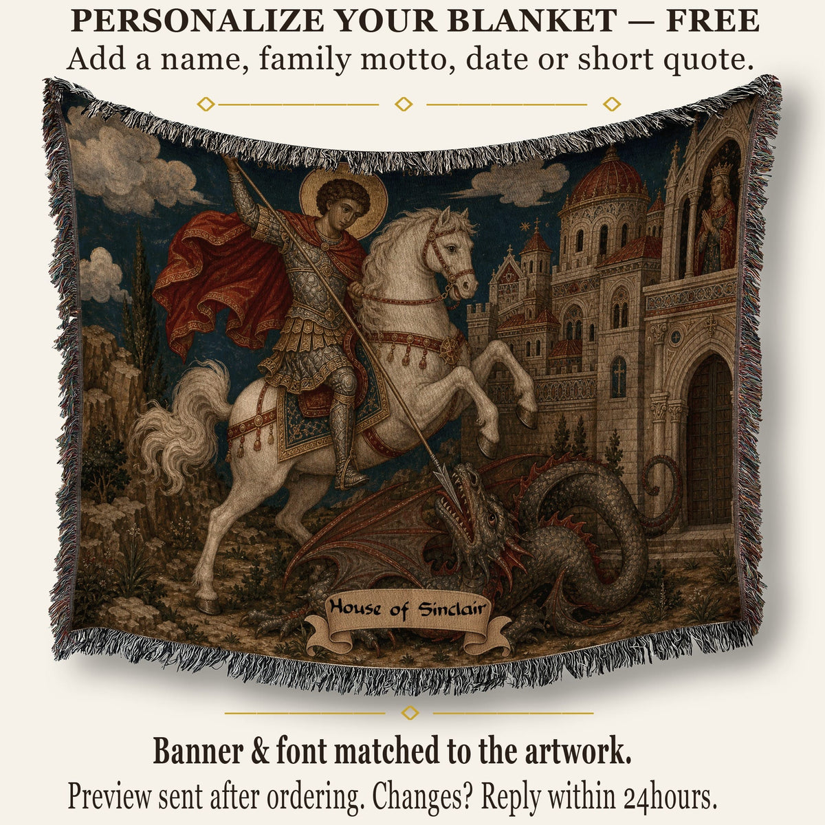 CalmNestStyle Saint George Orthodox Icon jacquard woven blanket