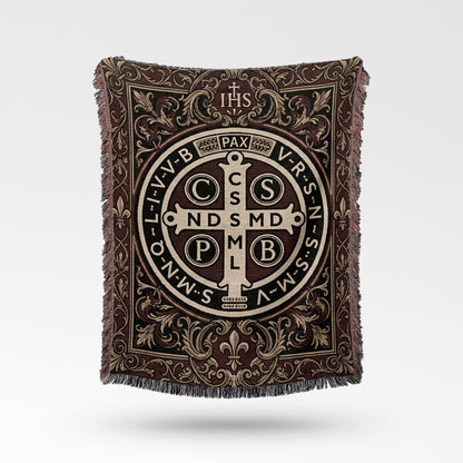 CalmNestStyle Blessed Saint Benedict Medal Woven Blanket jacquard woven blanket