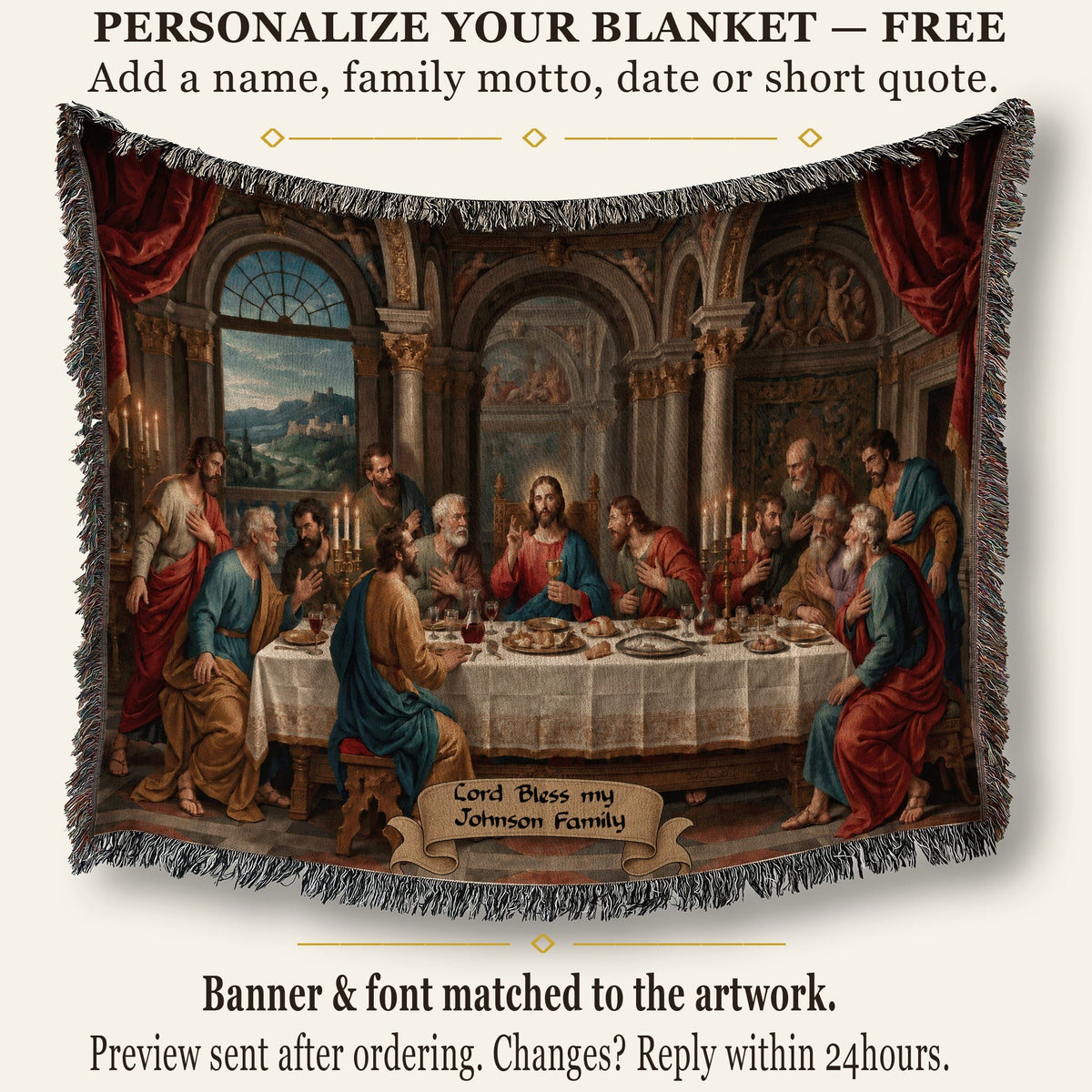 MyDesigns Holy Eucharist Wall Hanging – Last Supper with Chalice and Candles, Woven Blanket jacquard woven blanket