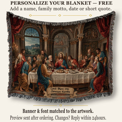 MyDesigns Holy Eucharist Wall Hanging – Last Supper with Chalice and Candles, Woven Blanket jacquard woven blanket