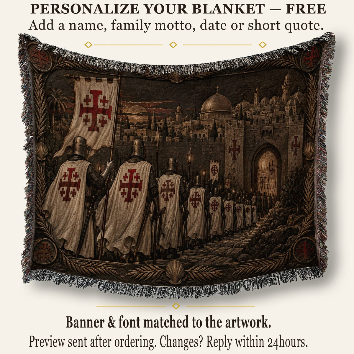MyDesigns Jerusalem Cross Banners – The Torchlit Gate jacquard woven blanket