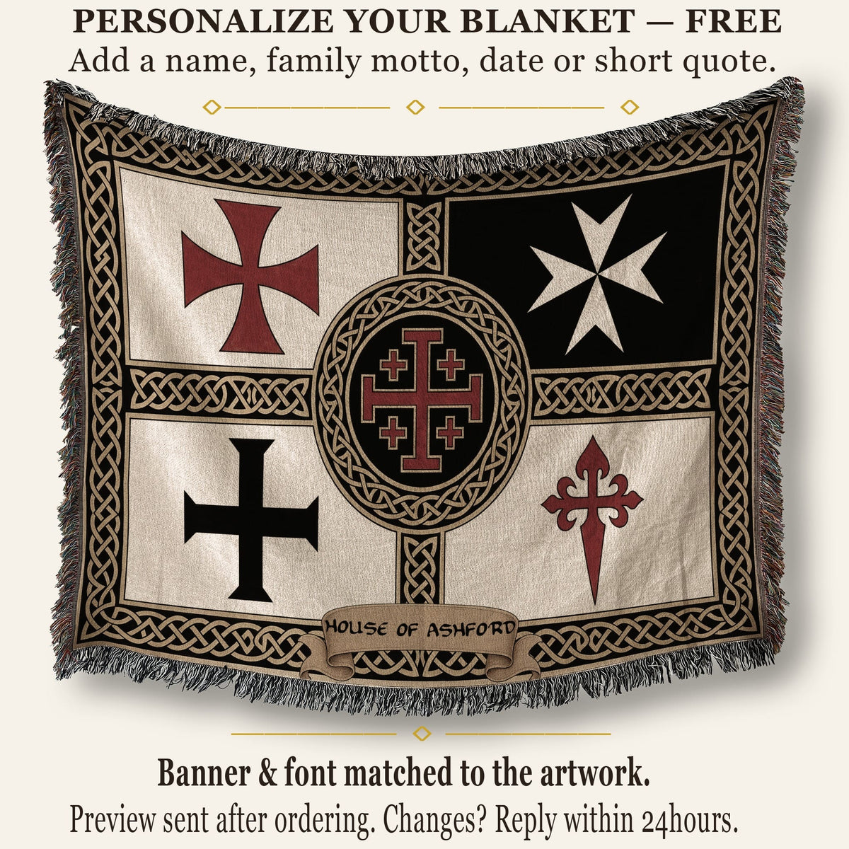MyDesigns Medieval Tapestry Blanket – Order of Santiago & Crusader Orders Woven Throw jacquard woven blanket