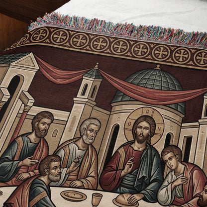 MyDesigns Crimson Gold Mystical Supper Landscape Tapestry - Byzantine Icon jacquard woven blanket