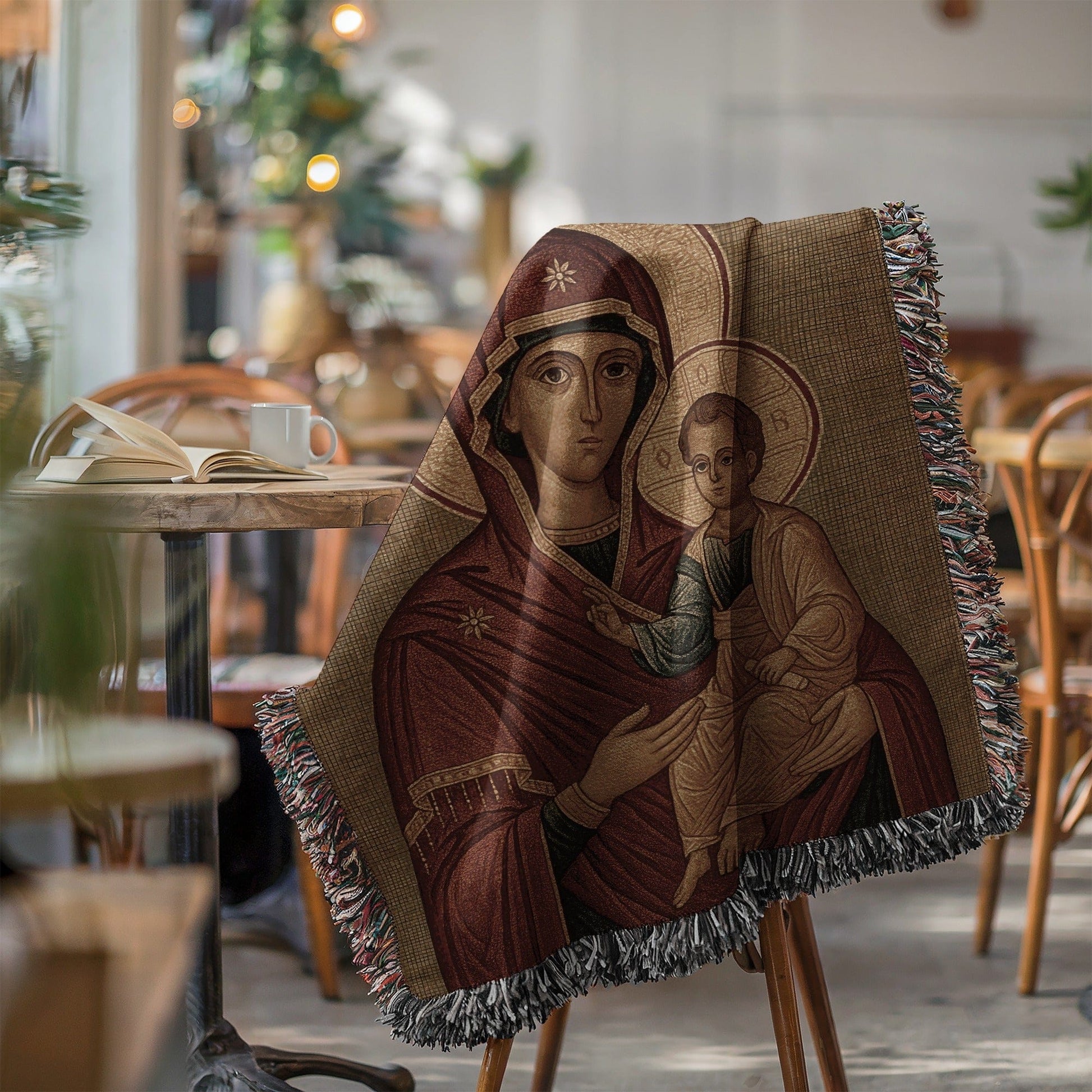 Virgin Mary and Child Decorative Tapestry Blanket