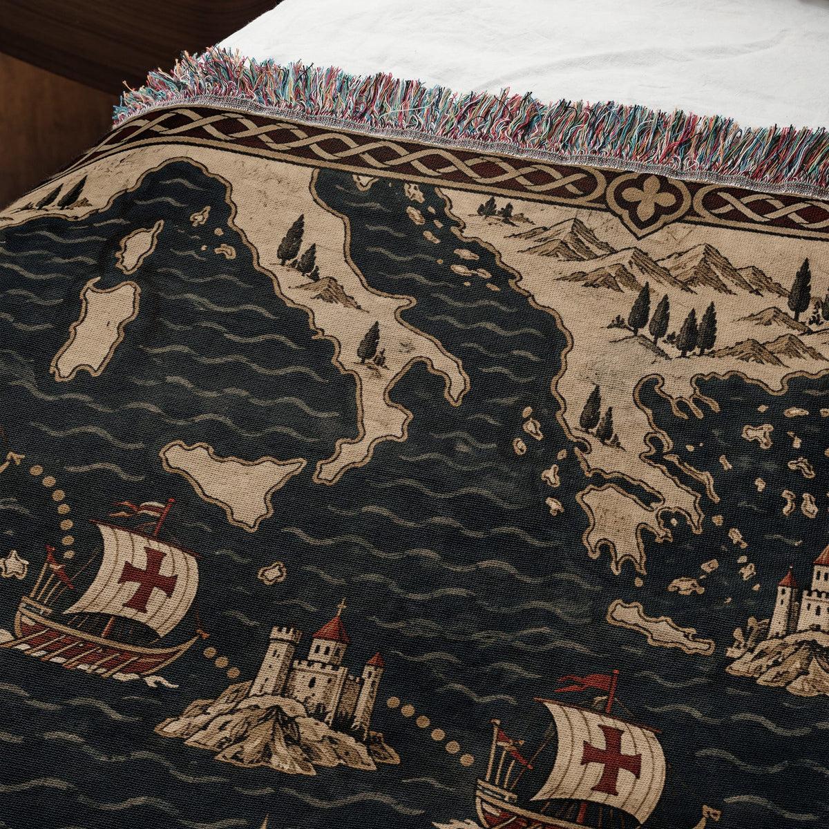 CalmNestStyle Crusader Sea Route Map I Eagle and Jerusalem Shields jacquard woven blanket